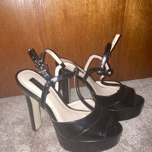 Forever 21 Black Strappy Patent Platform Heels
